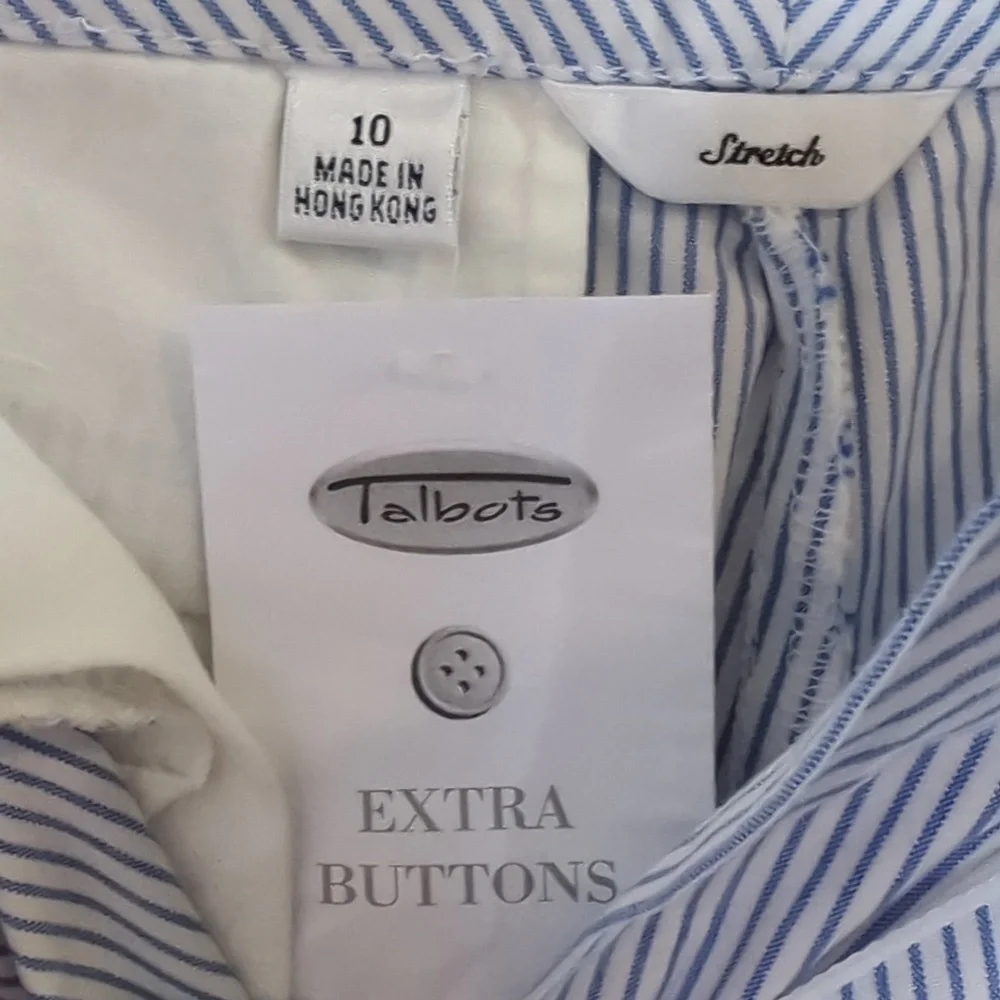 Talbot's Blue And White Striped Cotton Shorts 10 New
